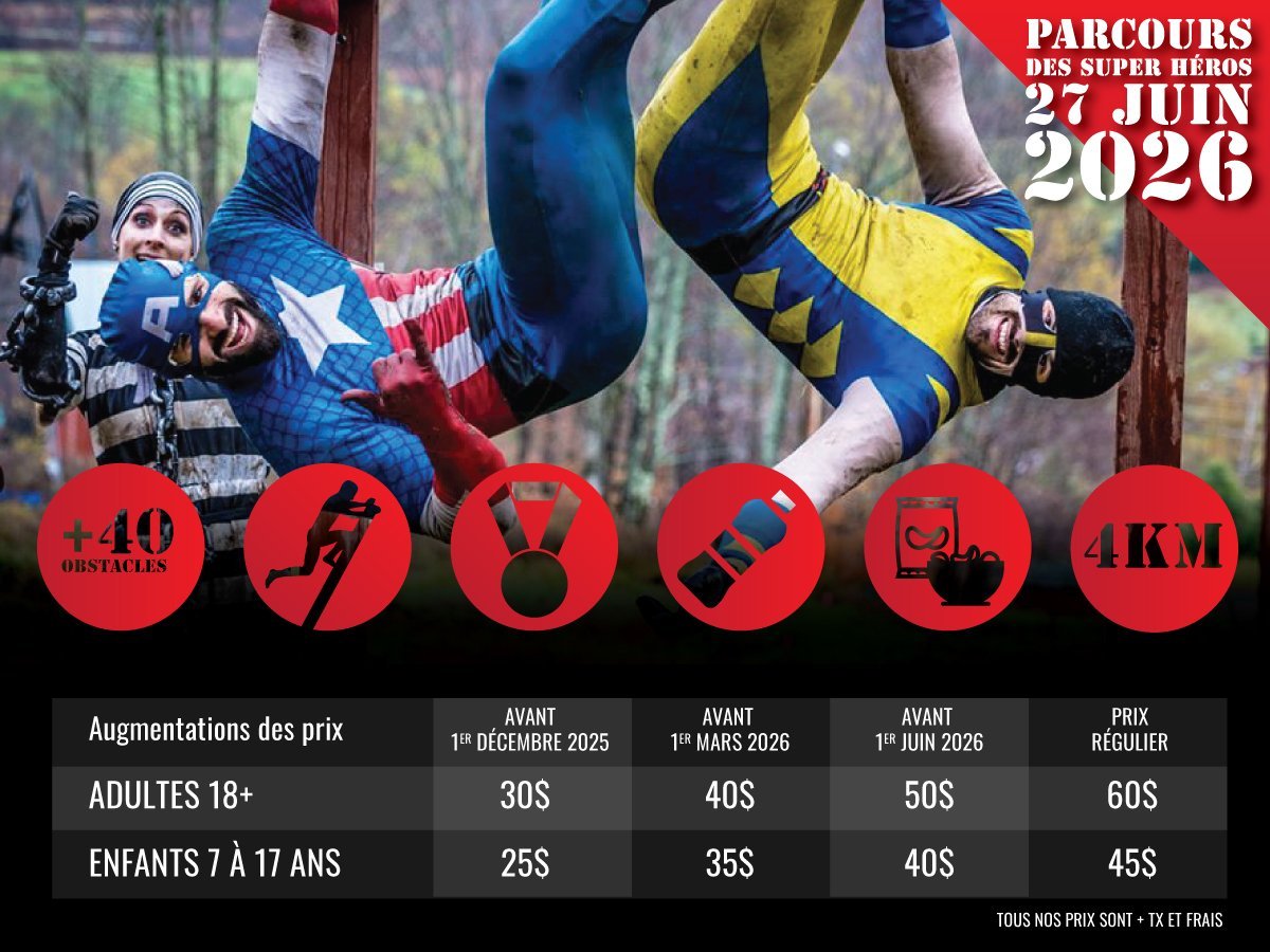 Parcours des Super Héros — 26 juin 2027, 4 km, +40 obstacles